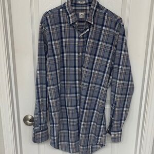 Peter Millar Size Medium Blue and Tan Plaid Casual Shirt